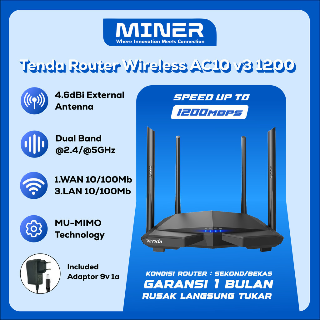 Jual Router WiFi Tenda AC10 Dual Band Gigabit 1200Mbps Smart WiFi 5GHz + 2.4GHz Gaming & Streaming | Shopee Indonesia