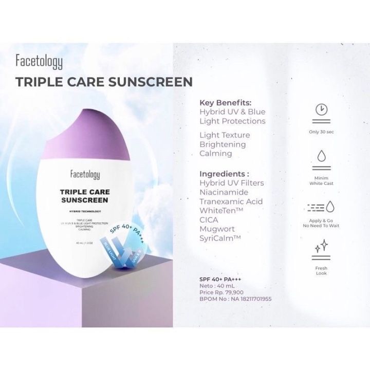 Facetology Triplecare Sunscreen SPF 40 PA +++ TERBARU!!!
