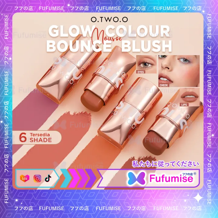 O.TWO.O Glow Colour Bounce Blush | Makeup Blush Stick | Hydrating Gloss Lip & Cheek 6 Colors Beauty Cosmetics | FUFUMISE