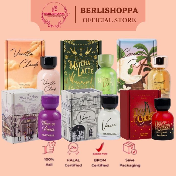 Mykonos Extrait De Parfume EDP Rouge | Vanilla Clouds | Matcha Latte | Verve | Aphrodite | Blossom | Coconut Dreams | Bonfire Vanilla | Violette | Xoxo Rosy | Caramel Fudge Cookies | Stilettos | Zora | Senja | Enchanted | Berry Caramel Pancake 50ml 100ml