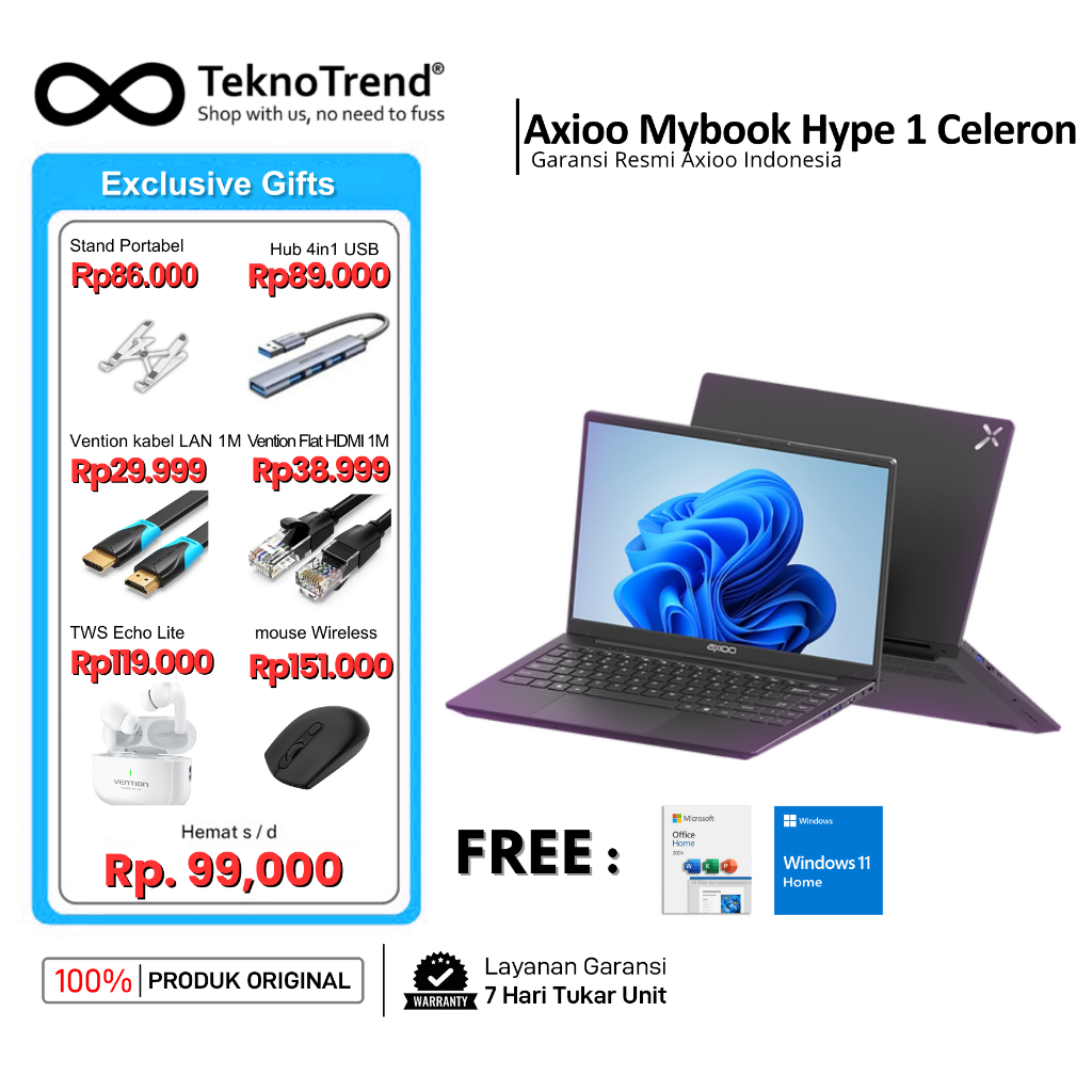 Jual Axioo MyBook HYPE 1 Celeron N4020 [ RAM 4GB 8GB - SSD 128GB 384GB - 14" HD - Windows ] | Shopee Indonesia