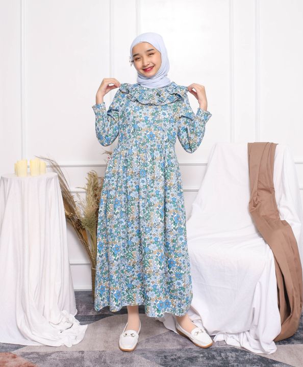 Maxi Long/ Ghamis Dress Anak Biru/ Daisy Flower Power