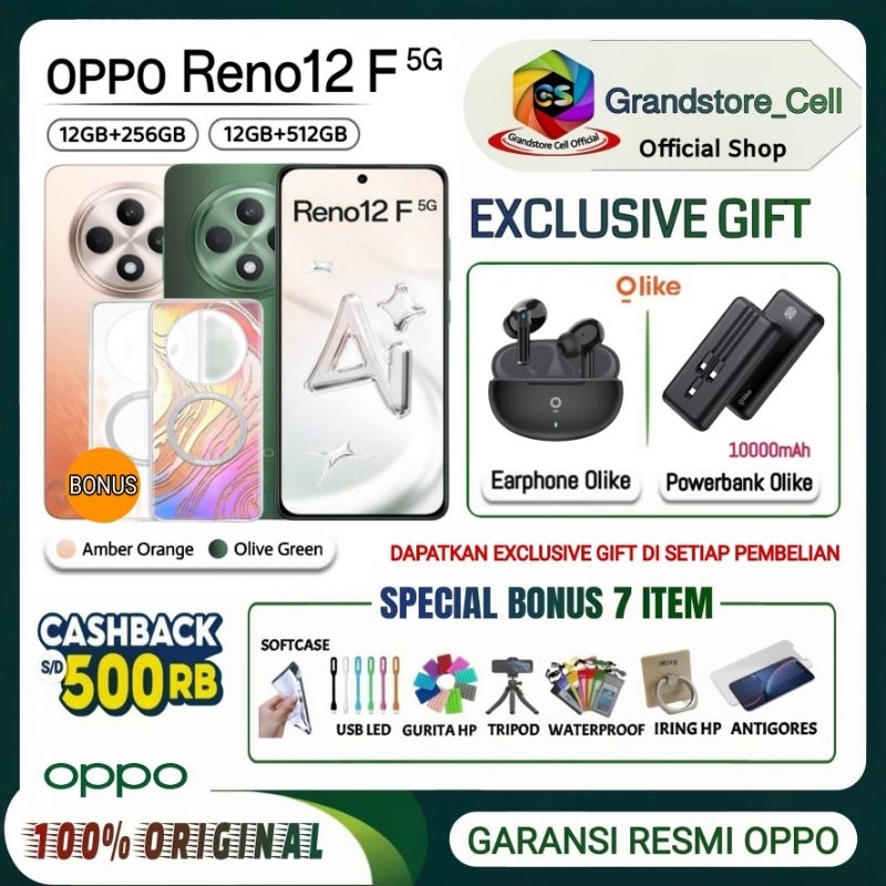Jual OPPO RENO12 F 5G RAM 12/256GB | OPPO RENO 12F 5G RAM 12/512GB | OPPO RENO12F 5G GARANSI RESMI OPPO INDONESIA | Shopee Indonesia