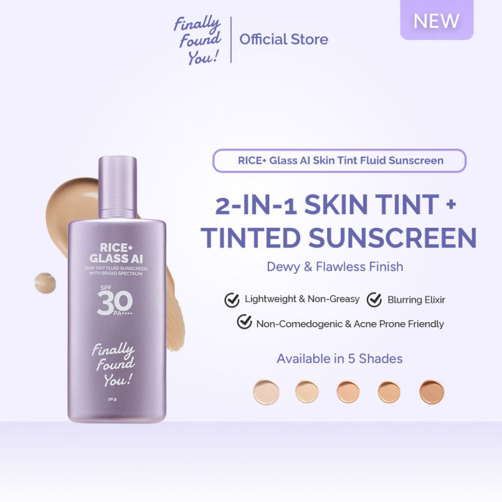 [NEW] Finally Found You! RICE+ Glass AI Skin Tint Fluid Sunscreen with Broad Spectrum SPF 30 PA++++ | 2in1 Skin Tint & Tinted Sunscreen | Lazada Indonesia