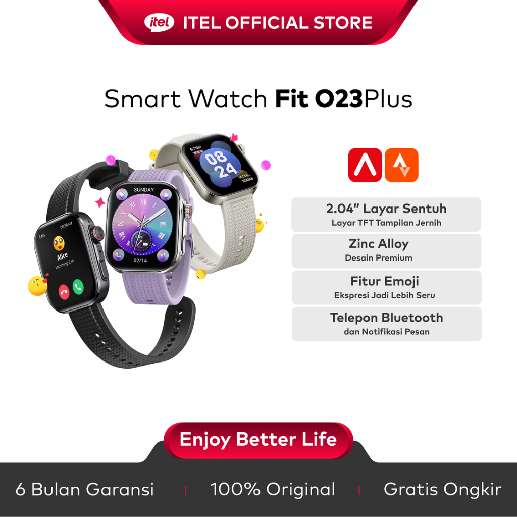 Jual Official itel Smart Watch ISW-O23 Plus Jam Tangan Pintar | Tahan Air ip68 - 100+ Mode Olahraga - SpO2 - Telepon Bluetooth - Emoji Function | Shopee Indonesia