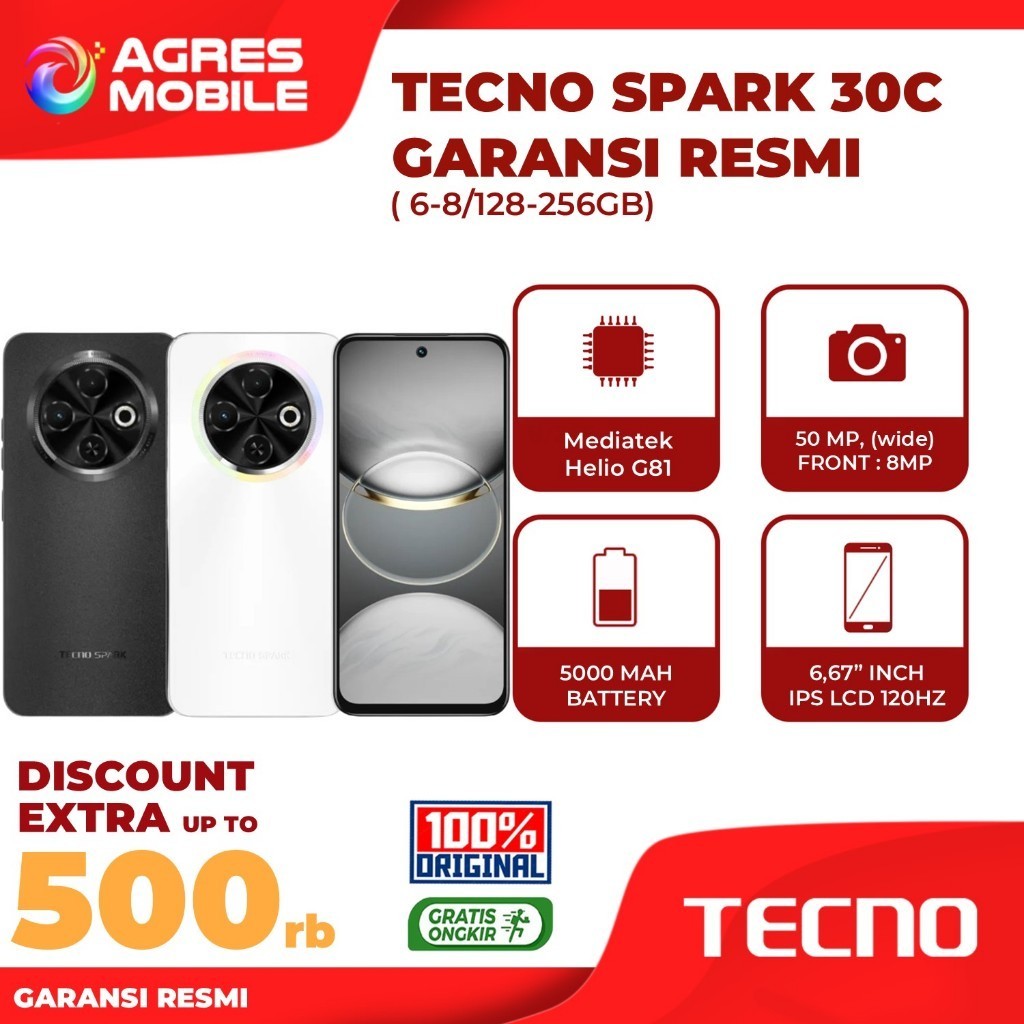 Jual TECNO Spark 30C 6/128GB | 8/256GB - 120Hz Display, Sony 48MP Camera Helio G81 NFC - Garansi Resmi | Shopee Indonesia