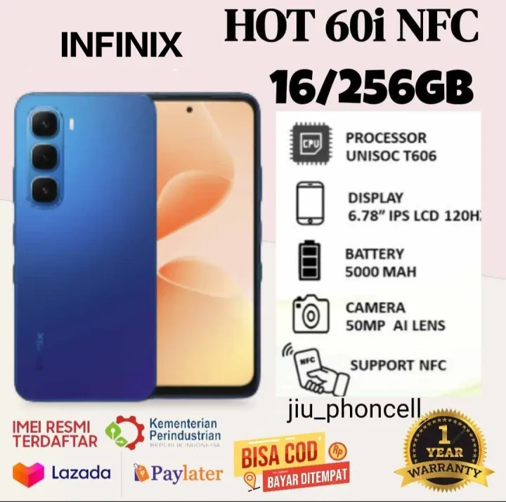 infinix hot 60i NFC Ram 12+1256 GB helio G81 ultra gaming processor (pengganti hot 50) garansi resmi 1 tahun & imei sudah terdaftar | Lazada Indonesia