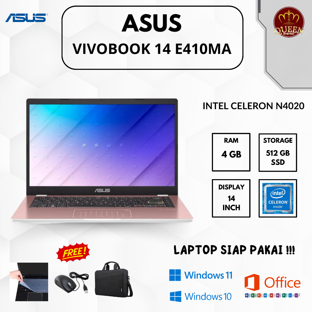 Jual ASUS VIVOBOOK 14 E410MA | INTEL CELERON N4020 | 4GB RAM | SSD 512GB | 14 INCH | Shopee Indonesia