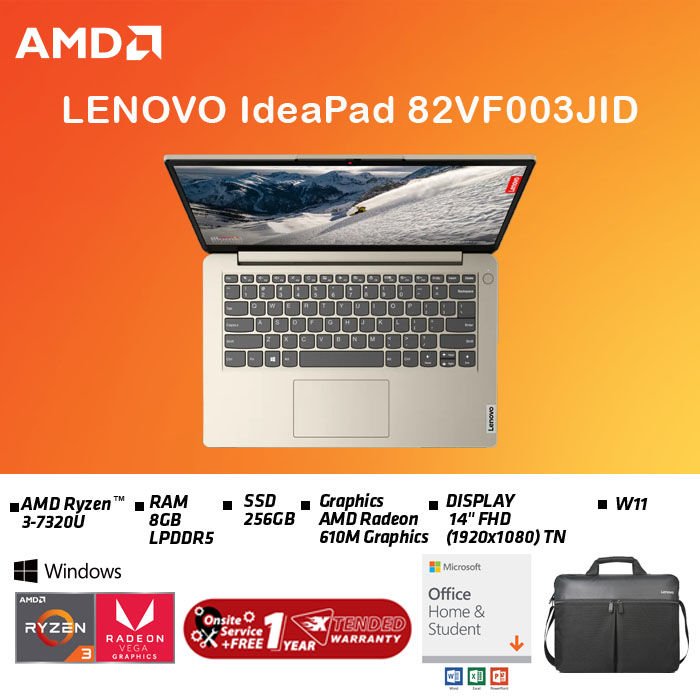 LENOVO IdeaPad 1 14AMN7 - 82VF003JID (14",R3-7320U,8/256GB,Sand) | Lazada Indonesia