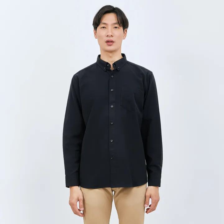 M231 Kemeja Pria Basic Polos Oxford Panjang Hitam 1456C | Lazada Indonesia