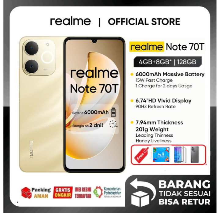 realme note 70t RAM 4GB ROM 128 GB - Gold , Garansi | Lazada Indonesia