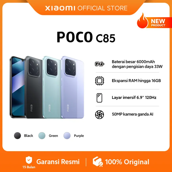 POCO C85 (6/128 GB) (8/256 GB) Baterai besar 6000mAh dengan pengisian daya 33W | Ekspansi RAM hingga 16GB | Layar imersif 6.9" 120Hz | 50MP kamera ganda AI [Official Store] | Lazada Indonesia