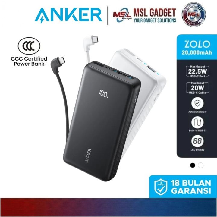 ANKER Zolo CCC Powerbank 20000mAh 20W 22.5W Built-in Cable USB Type C Fast Charging A110E | Lazada Indonesia
