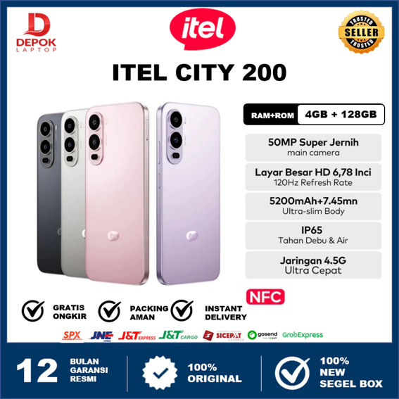 Jual [ READY INSTANT ] itel City 200 NFC 128+8GB(4+4GB) | IP65 | 6.78” 120Hz Display | 50MP Camera | 5200mAh 18W Fast Charge | Shopee Indonesia