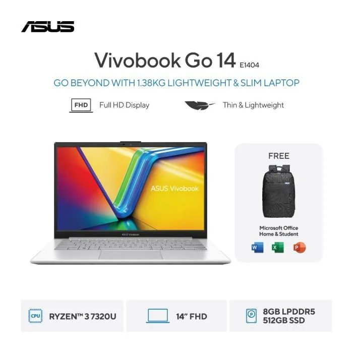 ASUS Vivobook Go 14 E1404FA AMD Ryzen 3 7320U-8GB -512GB-14inch-WIN11+OHS - LAPTOP | Lazada Indonesia