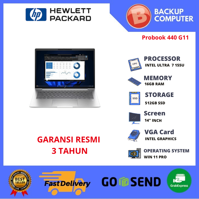 Jual LAPTOP HP PROBOOK 440 G11 A6RB6PT INTEL ULTRA 7 155U 16GB RAM | Shopee Indonesia