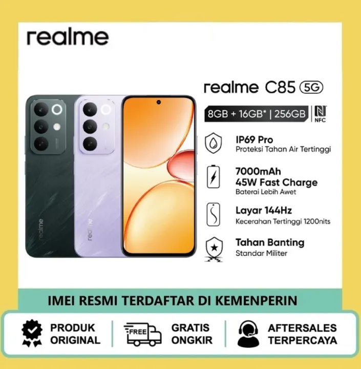 realme C85 5G 8GB 16GB 256GB IP69 Pro Tahan Air Tertinggi 7000mAh 45W Fast Charge Layar 144Hz Tahan Banting | Lazada Indonesia