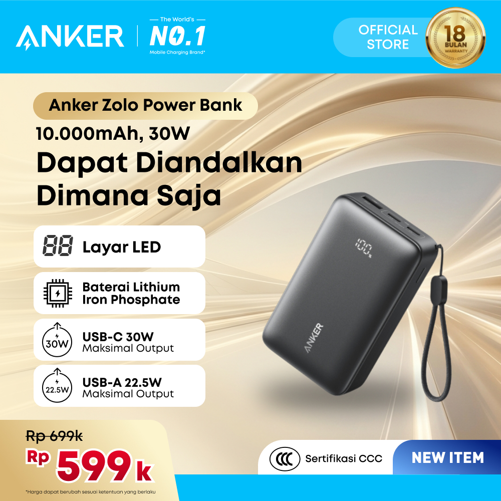 Jual Anker Zolo Power Bank 10.000mAh 30W CCC Fast Charging - A110J | Shopee Indonesia