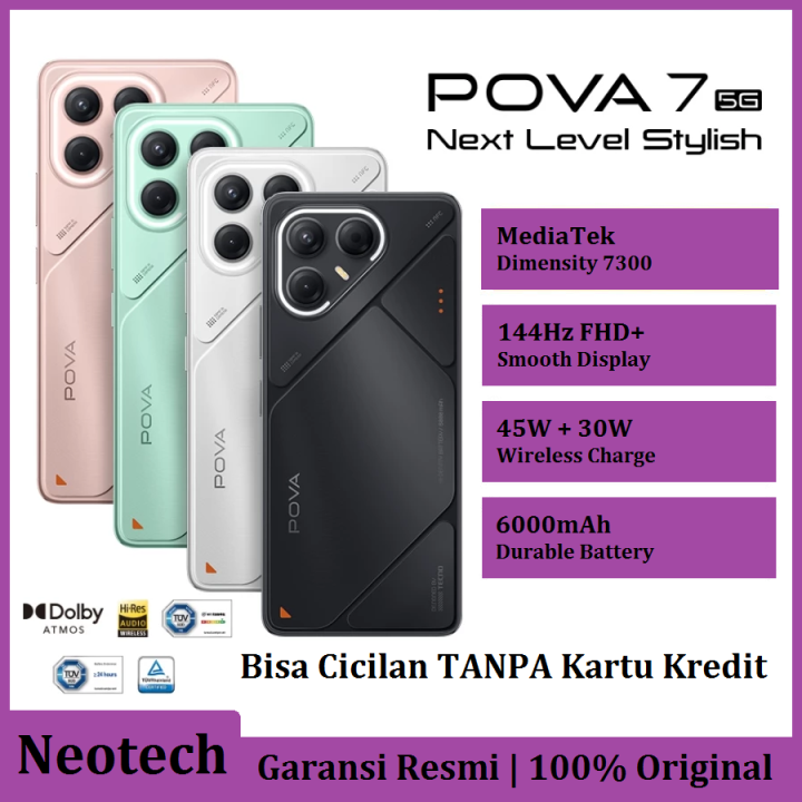 TECNO POVA 7 5G (8GB + 128GB/256GB) 6000 mAh Mediatek D7300 Ultimate 144Hz Smooth Display 50MP Primary Camera - Bisa Cicilan Tanpa Kartu Kredit - Garansi Resmi 1 Tahun - HP Murah ( Kredivo Laz Pay Later Bisa COD OVO Original )