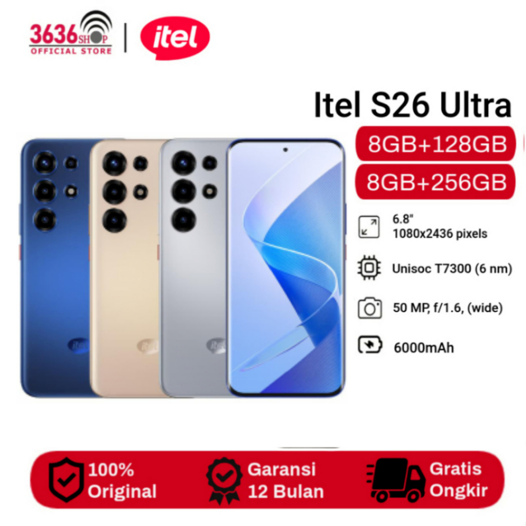 Jual iTel S26 Ultra NFC [8GB+128GB] [8GB+256GB] Display Type AMOLED Size 6.8 inches - Camera 50MP - 6000mAh - Garansi Resmi 1 Tahun | Shopee Indonesia