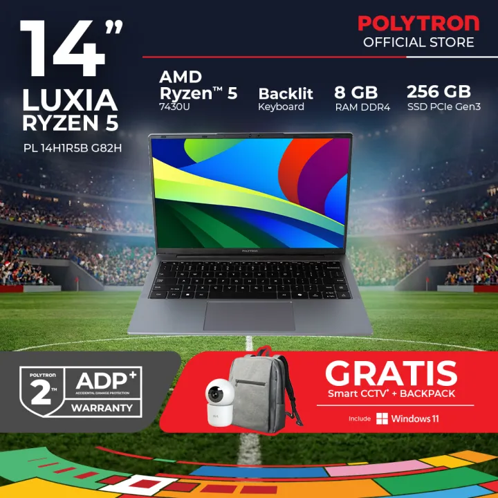 POLYTRON Laptop Luxia R5 | AMD Ryzen™ 5 7430U | 14" | 8GB | 256GB |W11 Home | PL 14H1R5B G82H | Lazada Indonesia