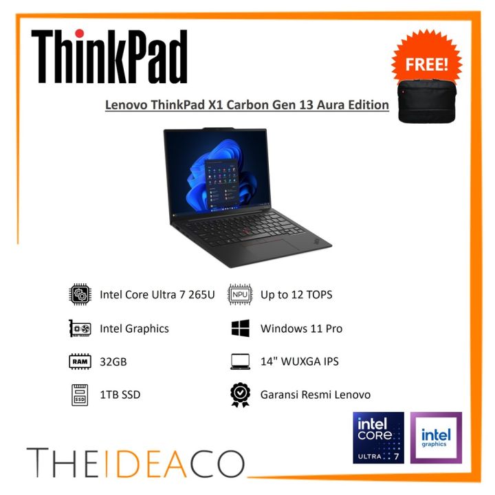 Lenovo ThinkPad X1 Carbon Gen 13 Aura Edition Intel Ultra 7 265U 32GB 1TB SSD W11P Premier Plus Evo | Lazada Indonesia