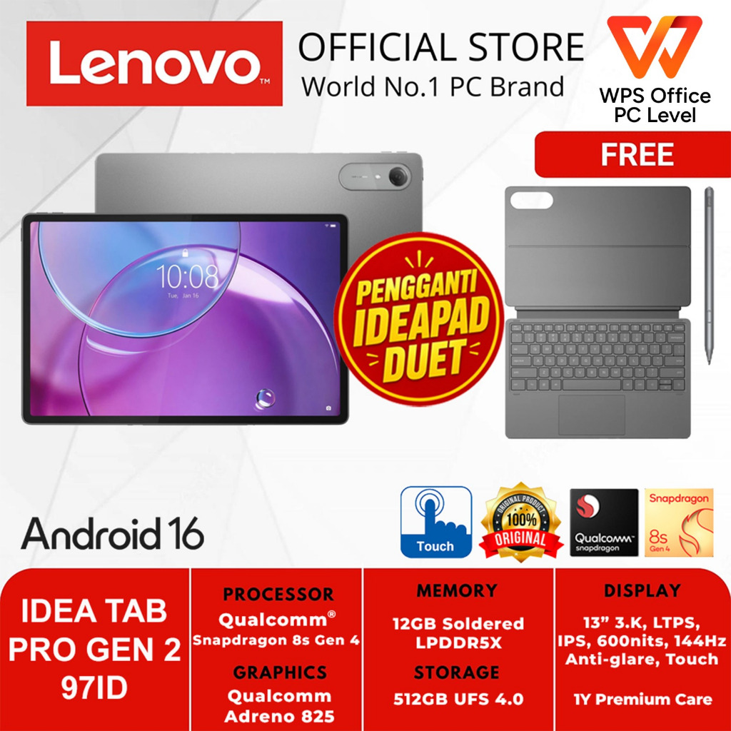 Jual LENOVO IDEA TAB PRO GEN 2 97ID GREY QUALCOMM SNAPDRAGON 8s GEN 4 12GB 512GB ANDROID 16 TOUCHSCREEN + PEN & KEYBOARD | Shopee Indonesia