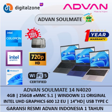Jual Laptop Advan Soulmate 14 - 4GB/128GB 14"HD IPS Garansi Resmi | Shopee Indonesia