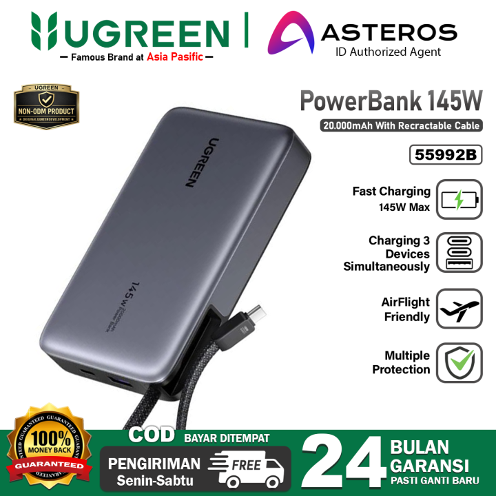 UGREEN Nexode Powerbank 20.000mAh Built-in Retractable Cable Fast Charging 100w 165w | Lazada Indonesia