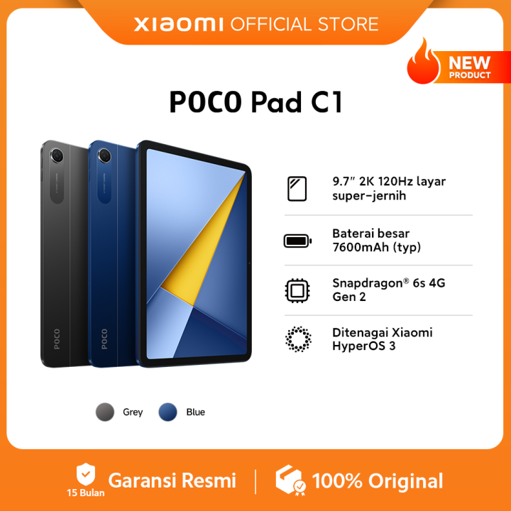 POCO Pad C1 (4GB/64GB) | 9.7" 2K 120Hz layar super-jernih | Baterai besar 7600mAh (typ) | Snapdragon® 6s 4G Gen 2 | Ditenagai Xiaomi HyperOS 3 | Tablet android [Xiaomi Official Store] | Lazada Indonesia
