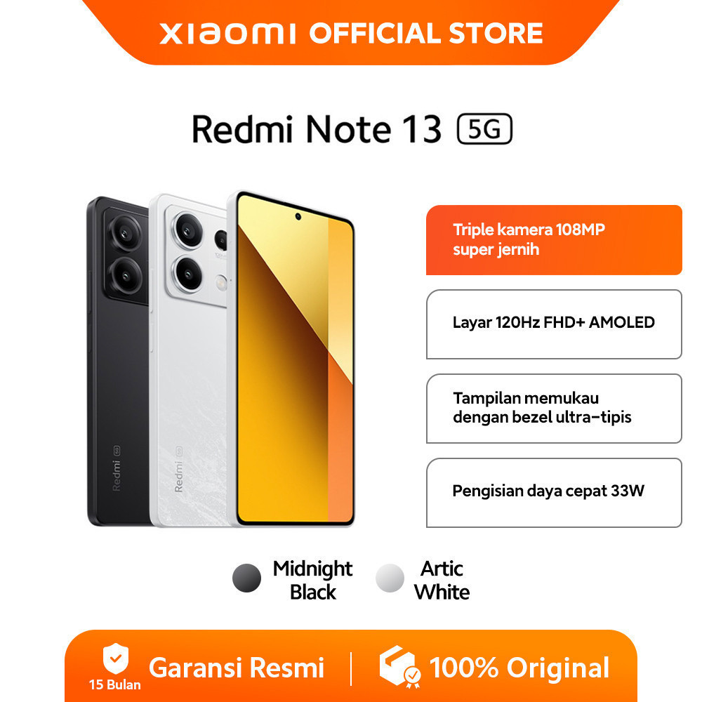 Jual Xiaomi Redmi Note 13 5G (8GB/256GB) | Tiga kamera 108 MP super jernih | Layar 120 Hz | FHD+ AMOLED | MediaTek Dimensity 6080 [ Official Store ] | Shopee Indonesia
