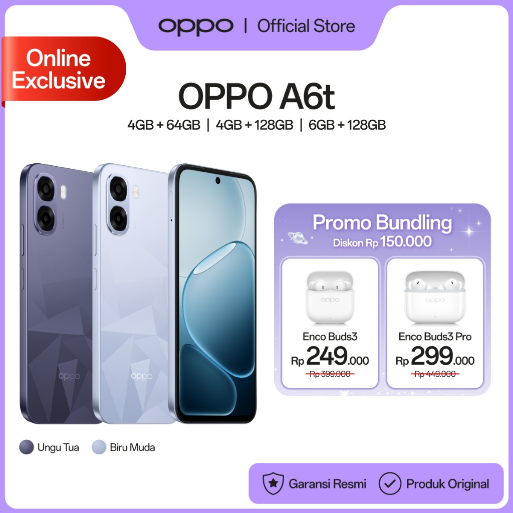 Jual [BARU] OPPO A6t Online Exclusive 4+64/128GB & 6+128GB [Snapdragon 685, 6500mAh Large Battery, 120Hz Ultra High Refresh Rate] | Shopee Indonesia