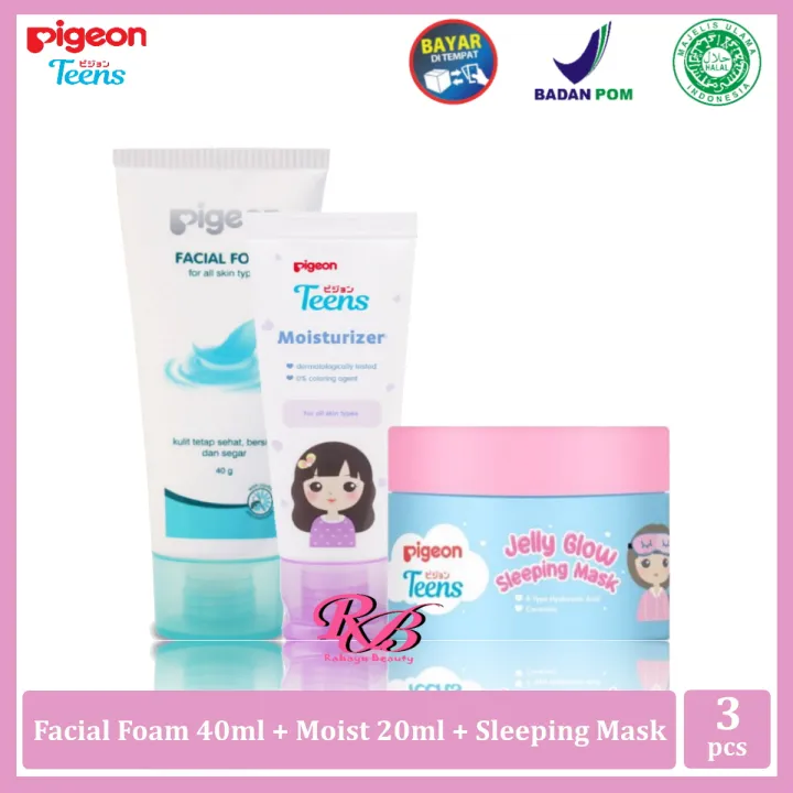 PIGEON TEENS Paket Bandling isi 3 | Facial Foam 40g | Moist 20ml | Jelly Glow Sleeping Mask