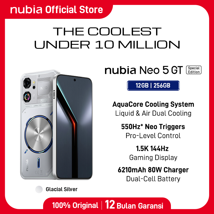 Jual nubia NEO 5 GT Special Edition Liquid Cooling System RAM 12GB ROM 256 GB Air Cooling Fan 80W Fast Charging 550Hz Neo Triggers Handphone Gaming Garansi Resmi Android | Shopee Indonesia