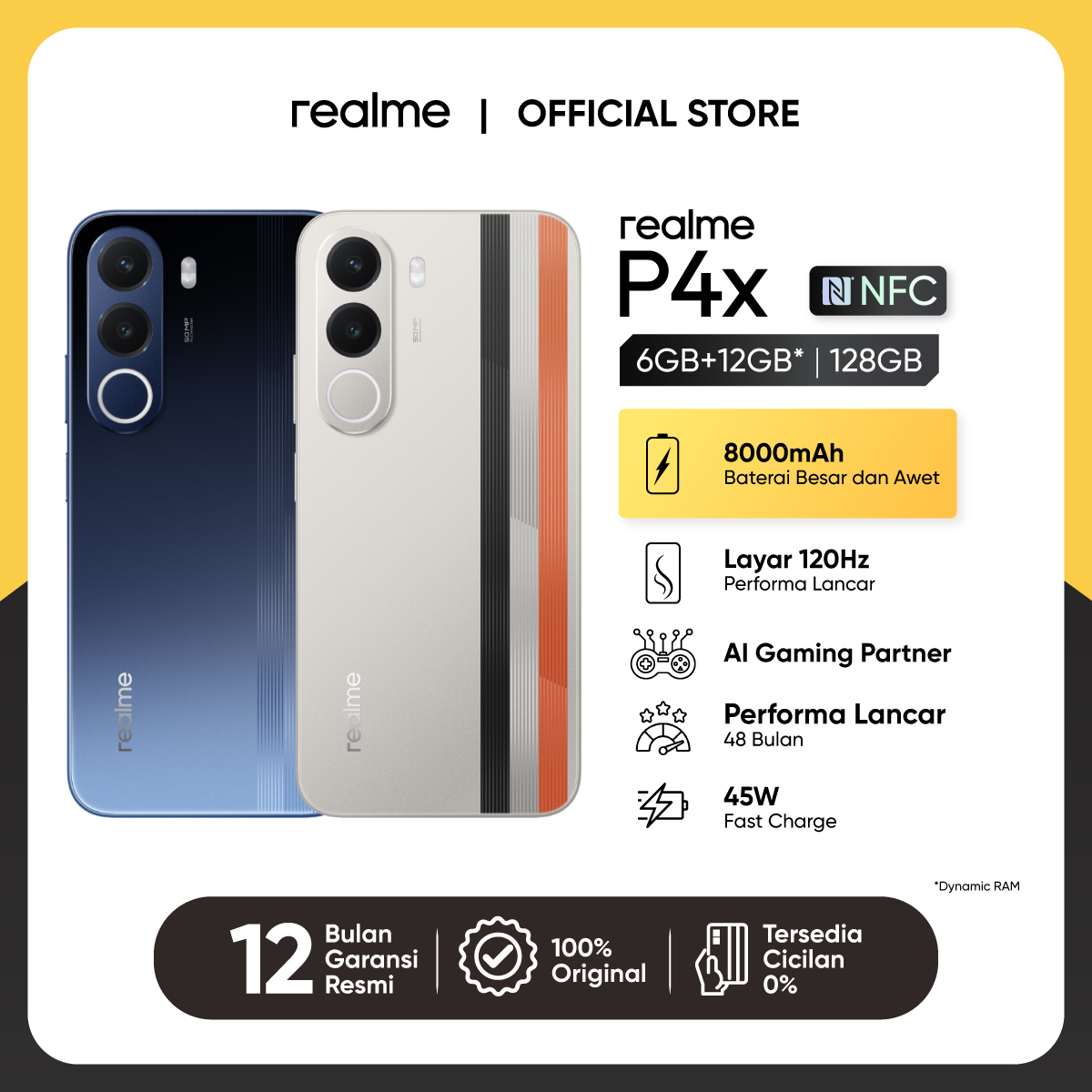 Jual realme P4x 6GB+12GB*|128GB (8000mAh Baterai Besar dan Awet | Layar 120Hz Performa Lancar | AI Gaming Partner | Performa Lancar 48 Bulan) | Shopee Indonesia