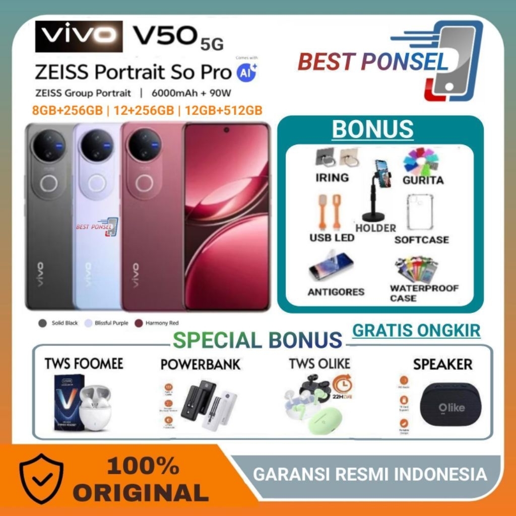 Jual VIVO V50 5G NFC 8GB + 256GB | 12GB + 256GB | 12GB + 512GB GARANSI RESMI VIVO INDONESIA | Shopee Indonesia