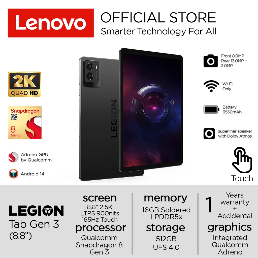 Jual Lenovo Legion Tab Snapdragon 8 Gen 3 512GB UFS 16GB 2.5K LTPS 165Hz Touchscreen | Shopee Indonesia