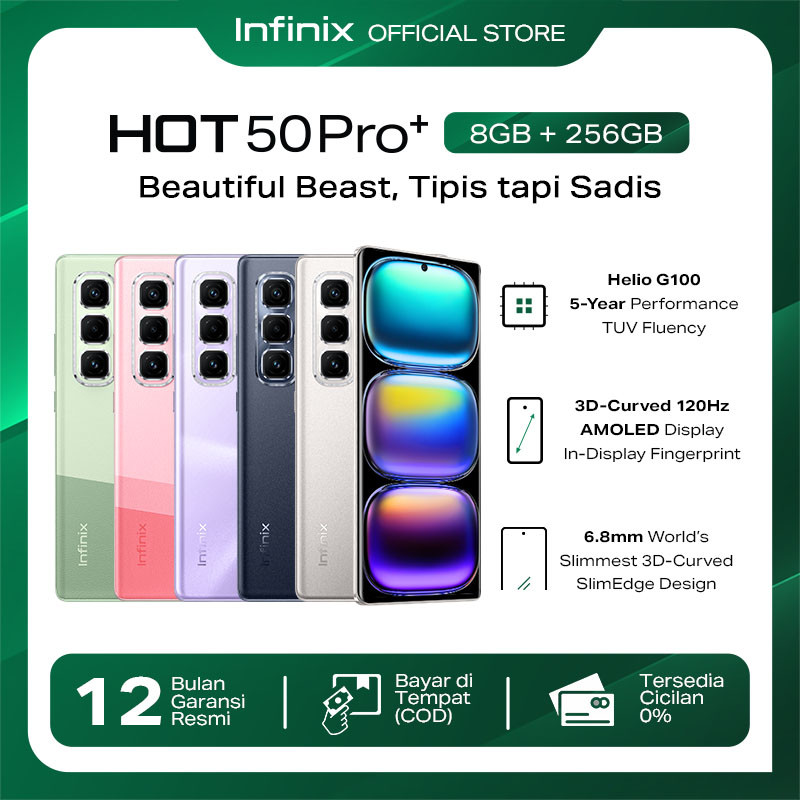 Jual Infinix Hot 50 Pro+ 8/256GB - Up to 16GB Extended RAM - Helio G100 - 6.78 inch 3D Curved 120Hz Amoled - 50MP - 5000 mAh - NFC | Shopee Indonesia
