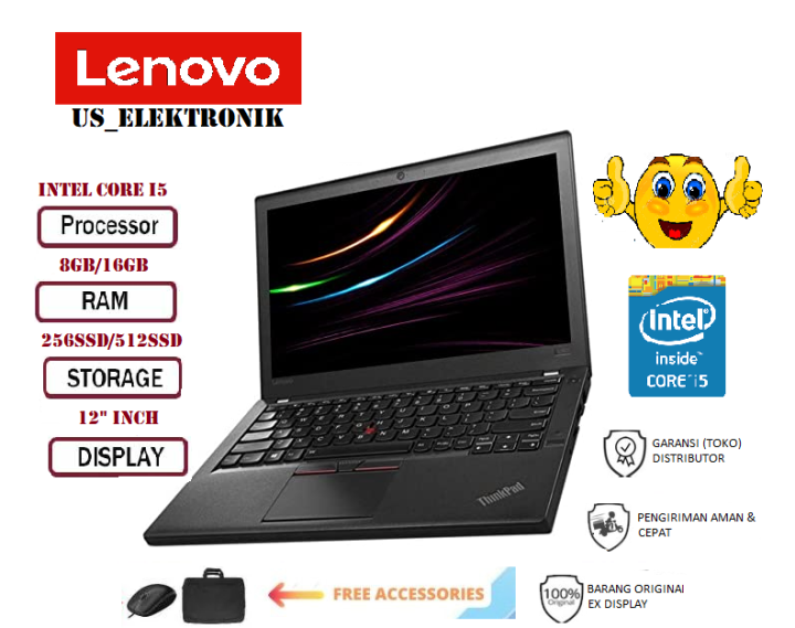 CUCI GUDANG LAPTOP LENOVO THINKPAD X260 CORE I5 GEN 6 RAM 8GB SSD 256GB WINDOWS 10 FREE TAS/MOUSE