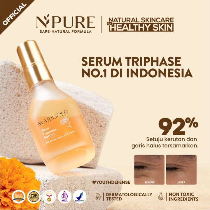 NPURE Marigold Elixir Triphase Serum Anti Aging Pengencang Wajah Mencegah Kerutan Menyamarkan Garis Halus Mari Gold