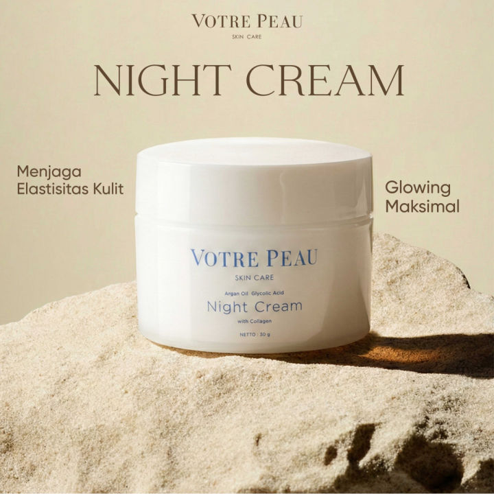 Votre Peau Collagen Booster Night Cream 30gr - Kulit Cerah Glowing dan Tampak Lebih Muda