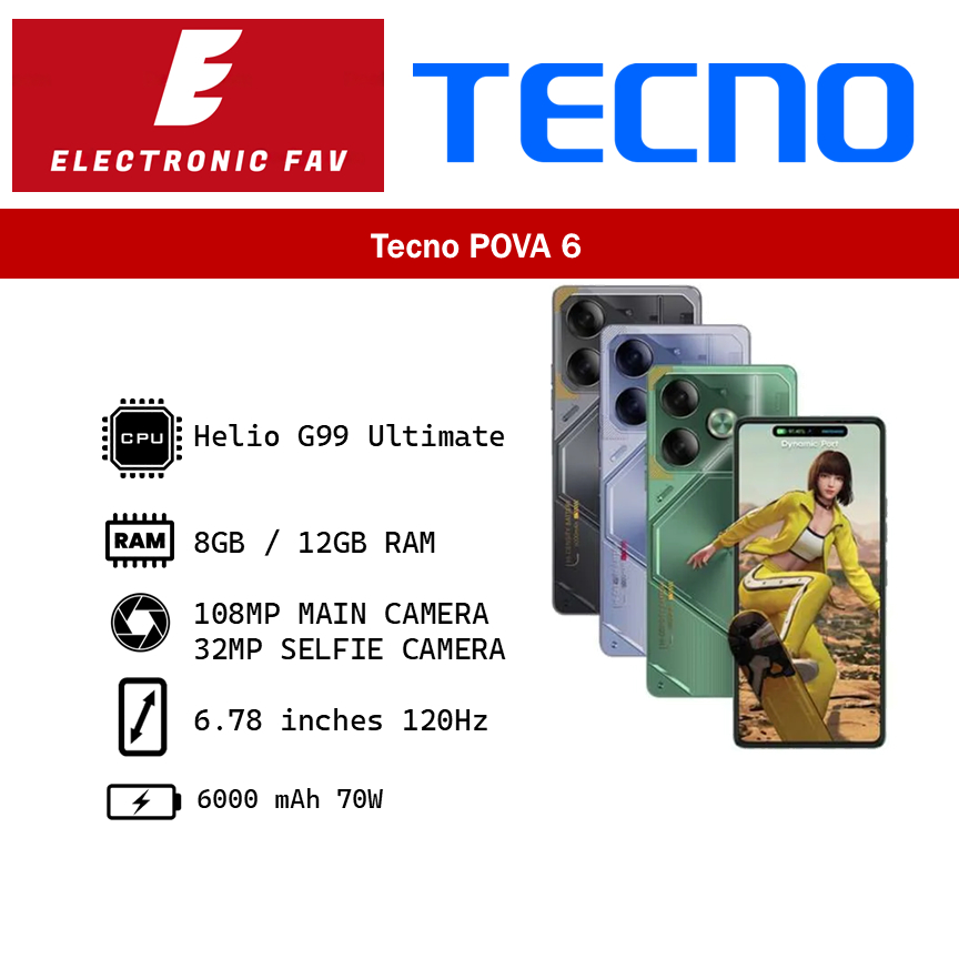 Jual TECNO POVA 6 8GB/256GB 12GB/256GB GARANSI RESMI | Shopee Indonesia