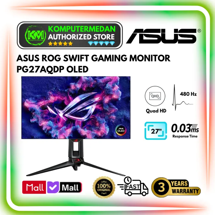 Monitor LED ASUS ROG SWIFT PG27AQDP OLED 27" Inch QHD 480Hz 0.3ms G-Sync HDR10 Ergonomic Monitor | Lazada Indonesia