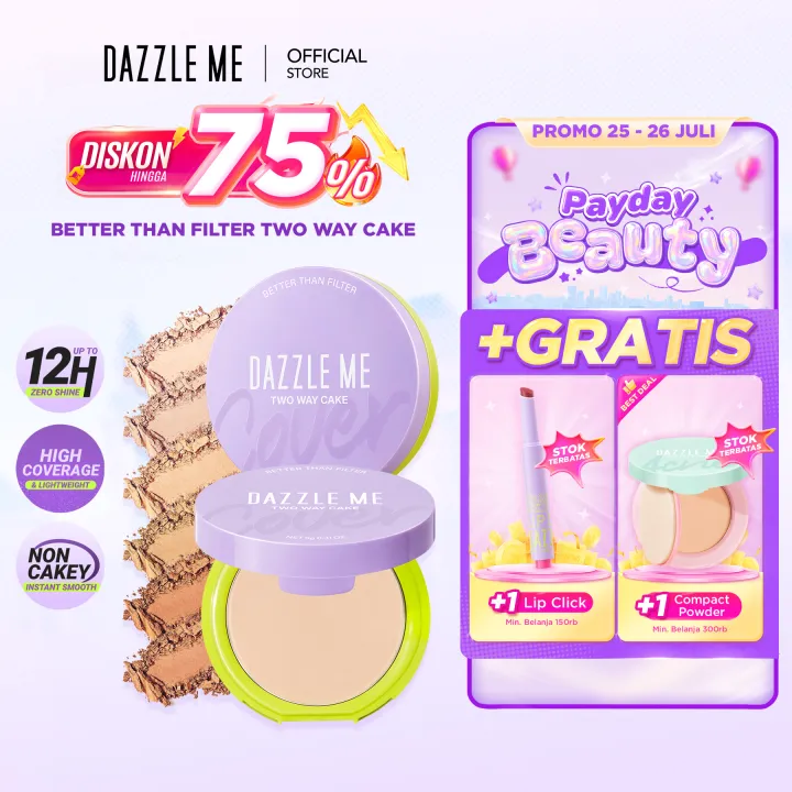 DAZZLE ME Better Than Filter Double Kill Two Way Cake Powder Long Wear Fast Oil Fix Silky Powder Tahan Air Upgrade Makeup Setting Bedak Padat - Tahan 12 Jam Bedak Padat Coverage Two Way Cake Compact Powder | Lazada Indonesia