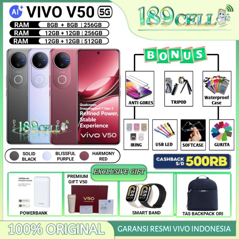 Jual VIVO V50 5G RAM 12/512 GB | VIVO V50 5G RAM 12/256 GB | VIVO V 50 5G GARANSI RESMI VIVO INDONESIA | Shopee Indonesia