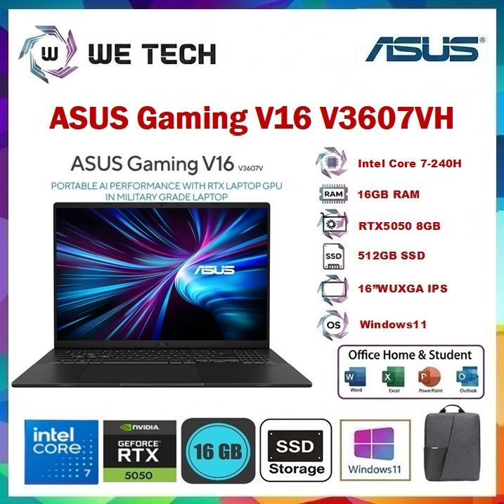 Jual ASUS GAMING V16 V3607VH Core 7 240H RTX5050 512GB 16GB 16"WUXGA IPS Win11+OHS | Shopee Indonesia