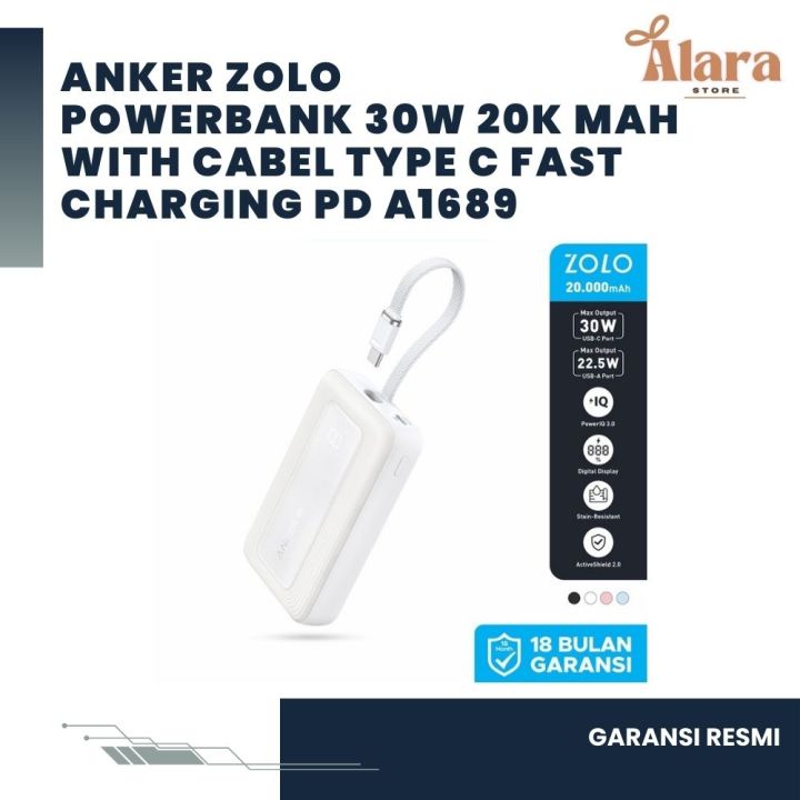 Anker Zolo Power Bank 30W 20000mAh With Cabel Type C Fast Charging PD 3.0 -A1689 Garansi Resmi | Lazada Indonesia