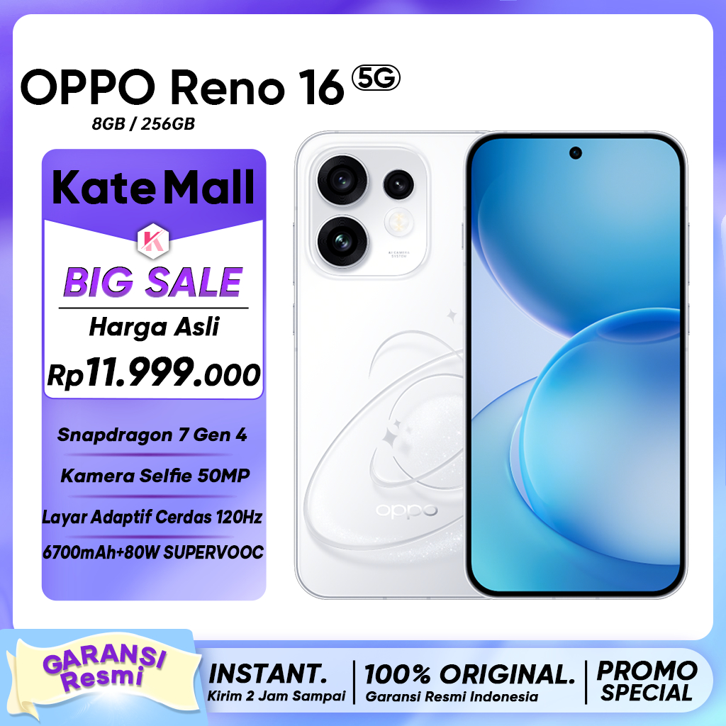 Jual [Official Store] HP OPPO Reno16 5G (8/256GB)(12/256GB) Snapdragon® 7 Gen 4 OPPO Terbaru 2026 | Shopee Indonesia