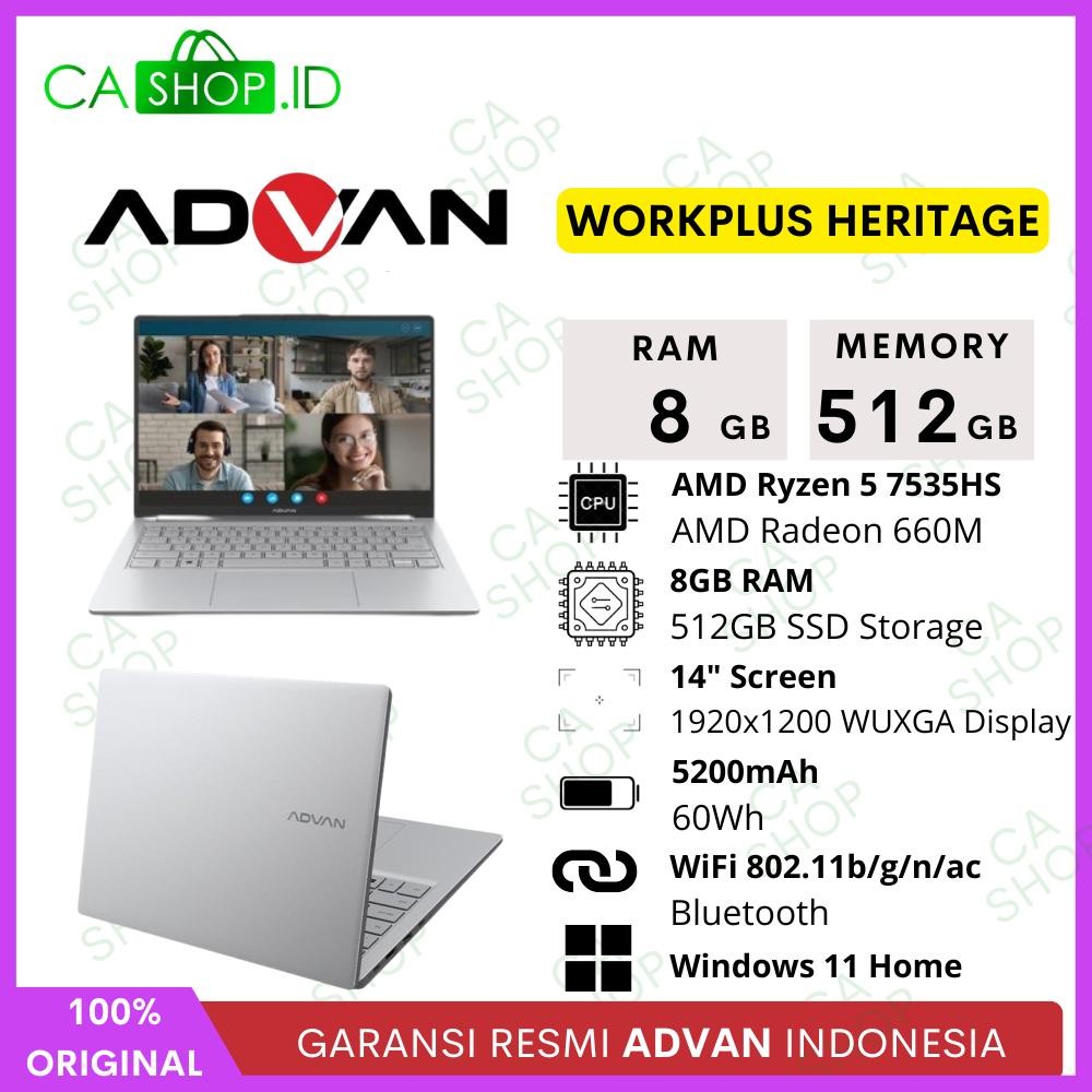 Jual Laptop Advan Workplus Heritage RAM 16GB / 8GB SSD 512GB Notebook Ryzen 5 Windows 11 New Original Garansi Resmi | Shopee Indonesia