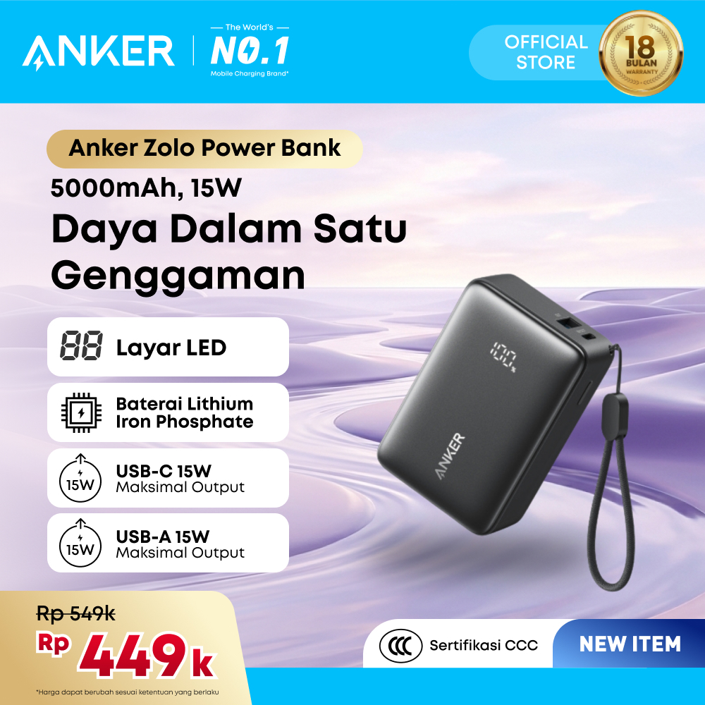 Jual Anker Zolo Power Bank 5000mAh 15W CCC Fast Charging - A110K | Shopee Indonesia